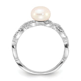 Sterling Silver Rhodium-plated 7-8mm White Freshwater Cultured Pearl and CZ Infinity Ring
